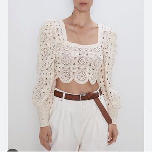 Zara Textured Weave Top with Voluminous Sleeves